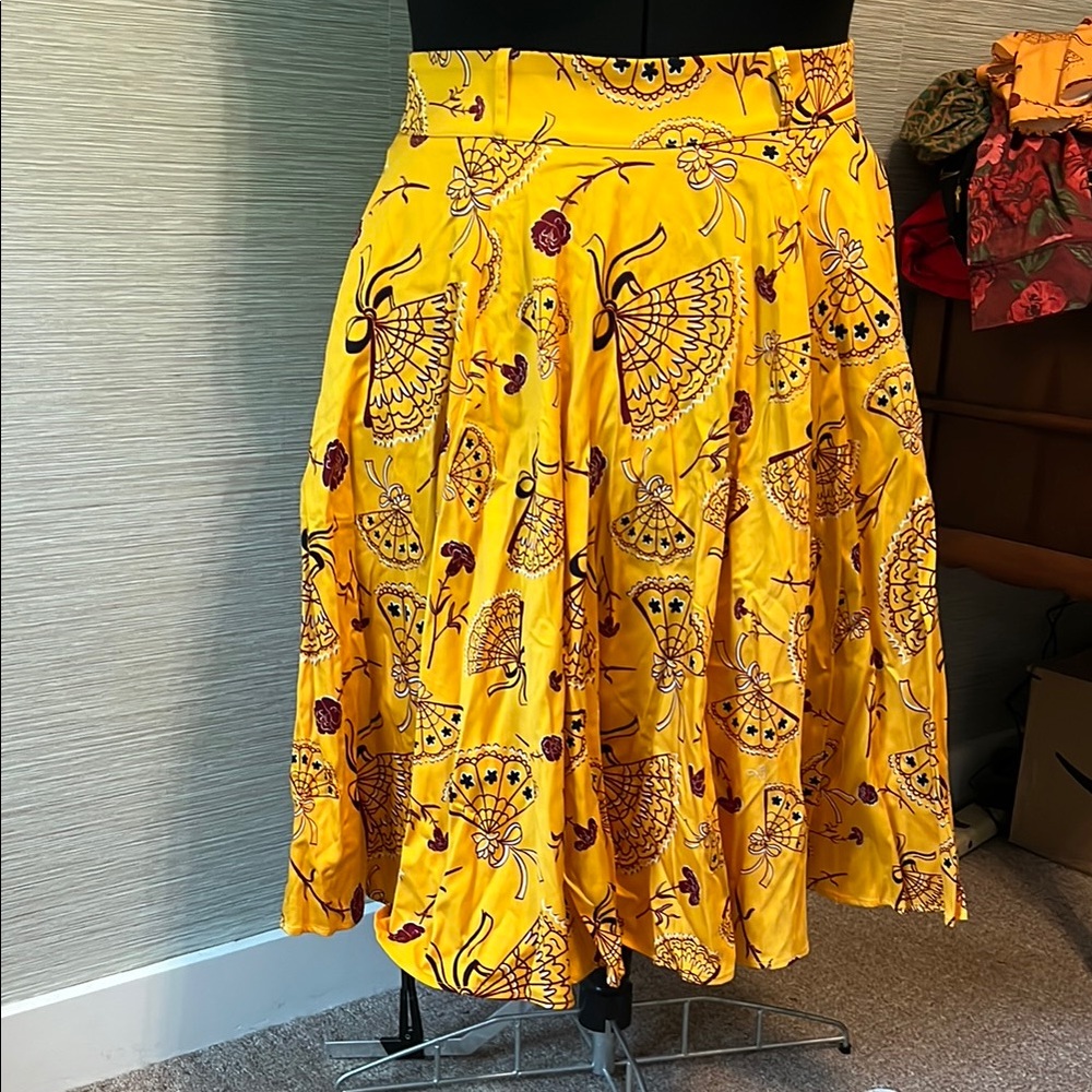 PUG Doris Swing Skirt in Mustard Spanish Fans